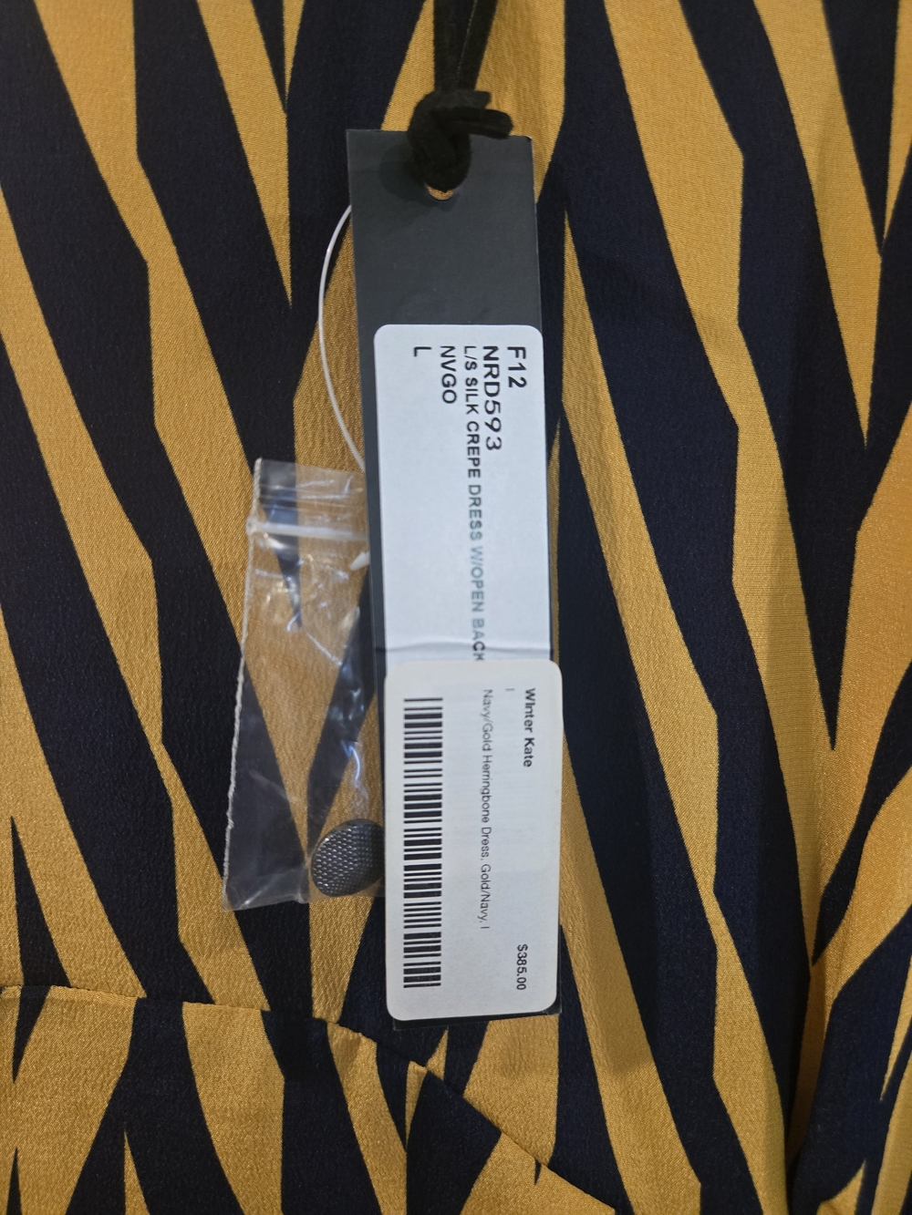 Winter Kate Yellow and Navy Chevron Backless Long-Sleeve Dress *New With Tags* - Picture 6 of 8